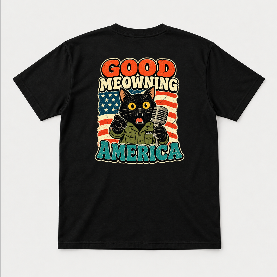 Good Meowning America Cat Graphic T-Shirt & Sweatshirt