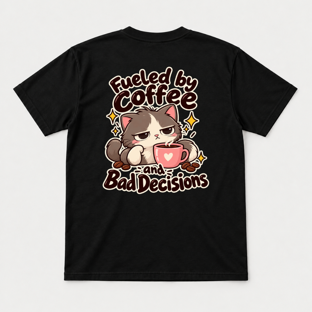Fueled by Coffee and Bad Decisions Cat T-Shirt & Sweatshirt