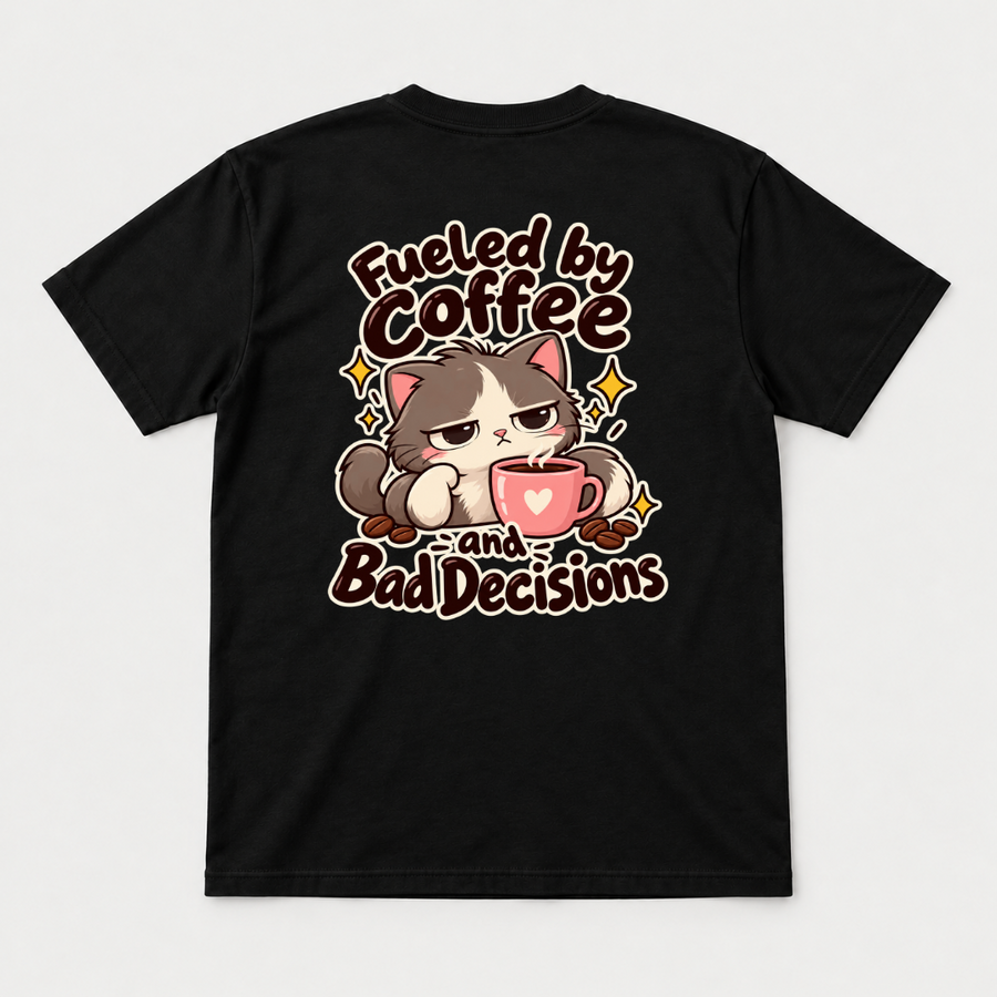 Fueled by Coffee and Bad Decisions Cat T-Shirt & Sweatshirt