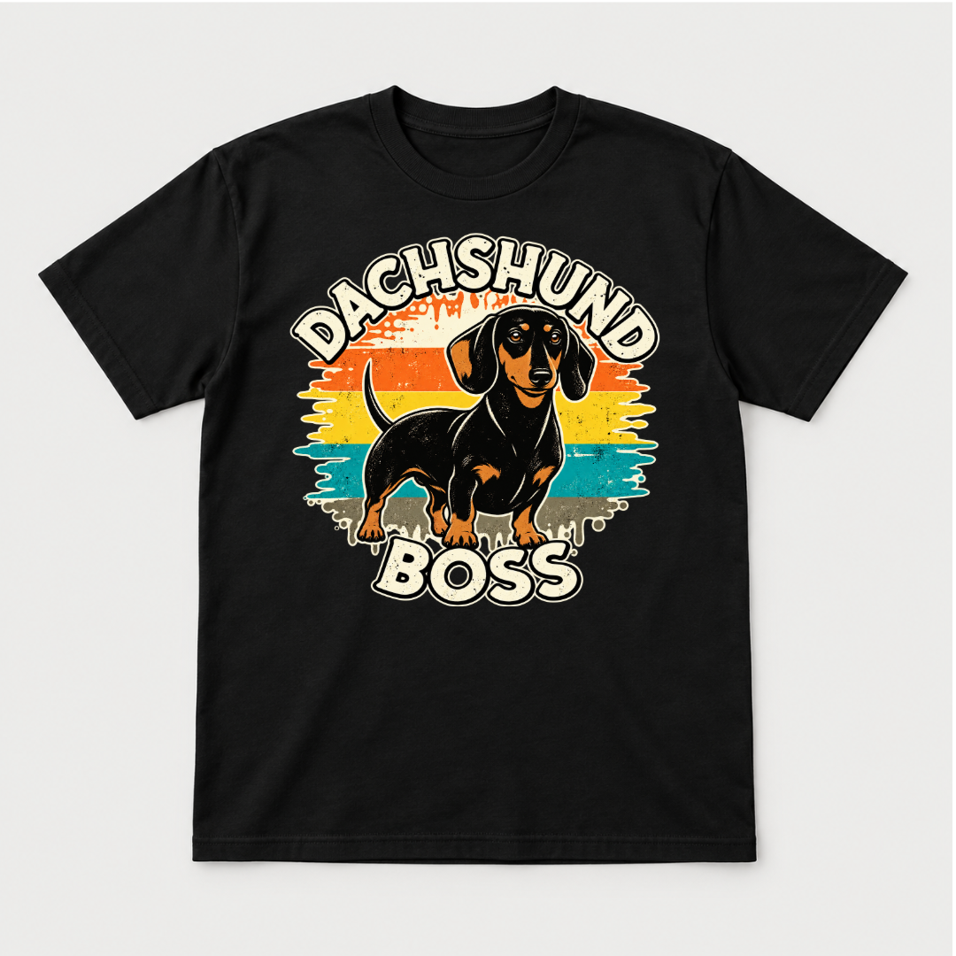Dachshund Boss Retro Sunset Dog Graphic T-Shirt & Sweatshirt