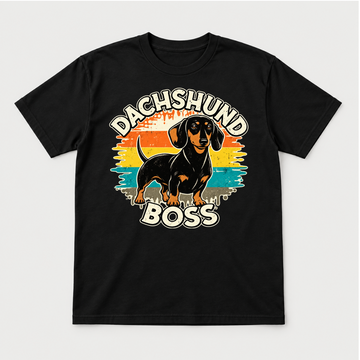 Dachshund Boss Retro Sunset Dog Graphic T-Shirt & Sweatshirt