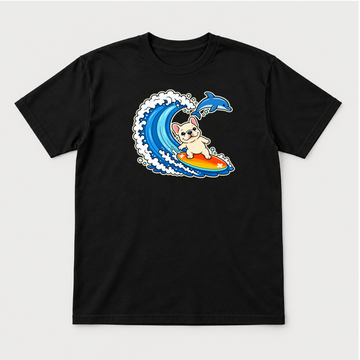 Surfing French Bulldog Ocean Graphic T-Shirt & Sweatshirt