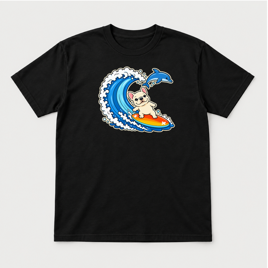 Surfing French Bulldog Ocean Graphic T-Shirt & Sweatshirt
