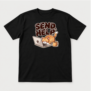 Send Help Sleepy Laptop Cat Graphic T-Shirt & Sweatshirt