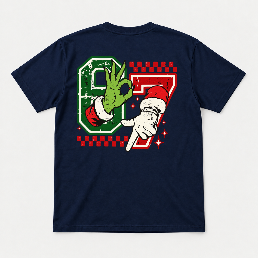 Santa Pointing Hand & Green OK Gesture Christmas Graphic T-Shirt & Sweatshirt