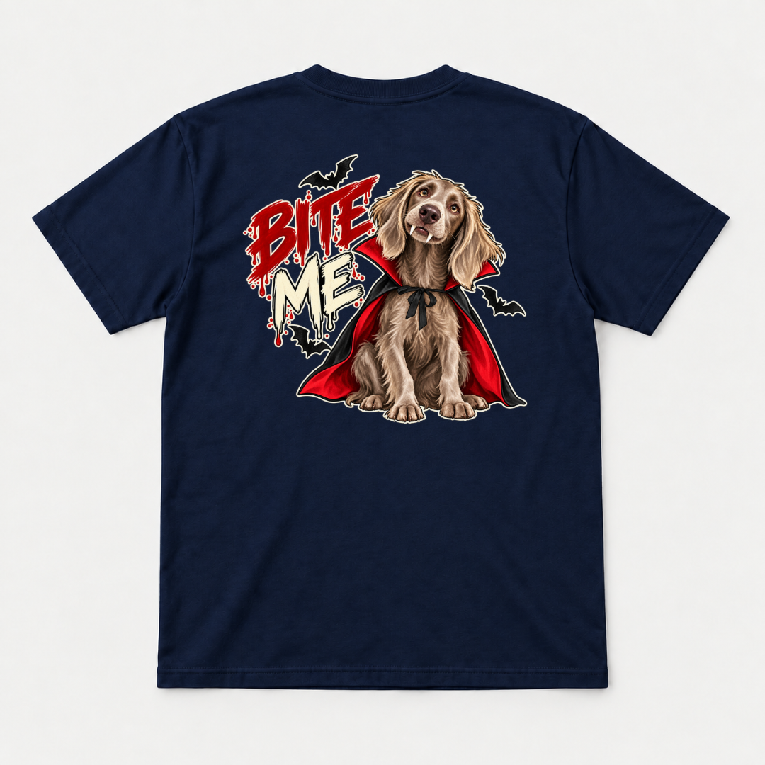 Bite Me Vampire Dog Halloween T-Shirt & Sweatshirt
