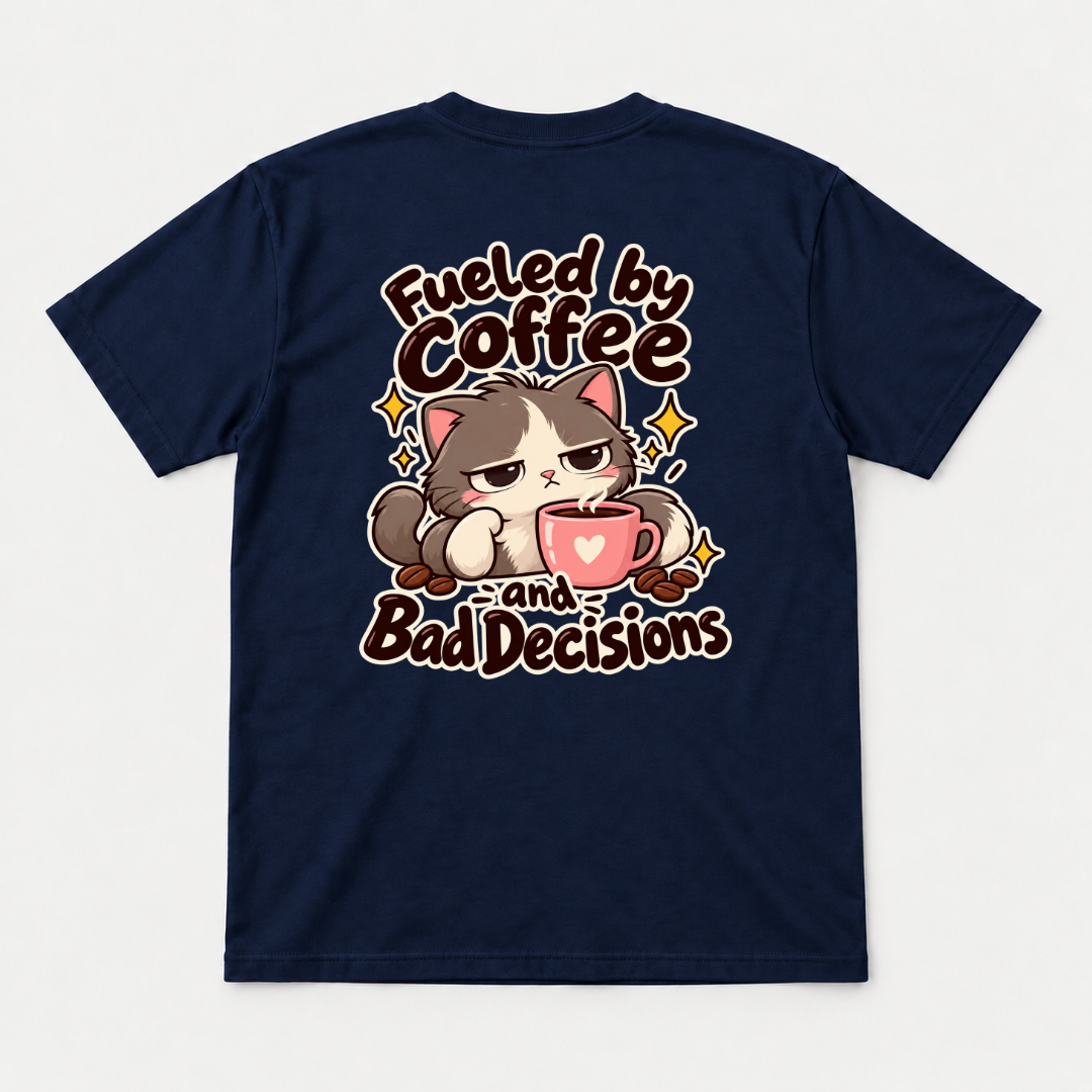 Fueled by Coffee and Bad Decisions Cat T-Shirt & Sweatshirt