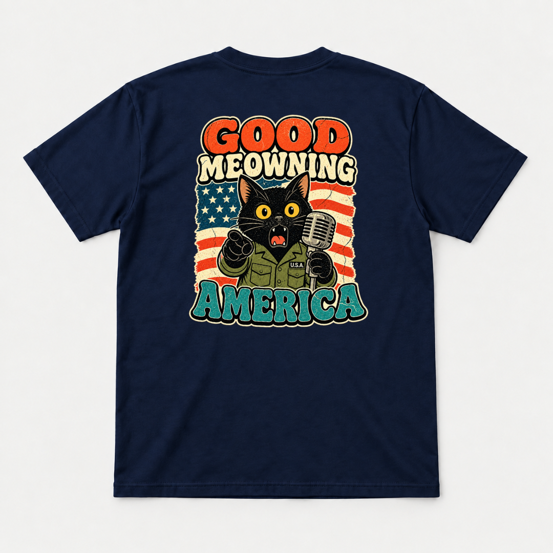 Good Meowning America Cat Graphic T-Shirt & Sweatshirt