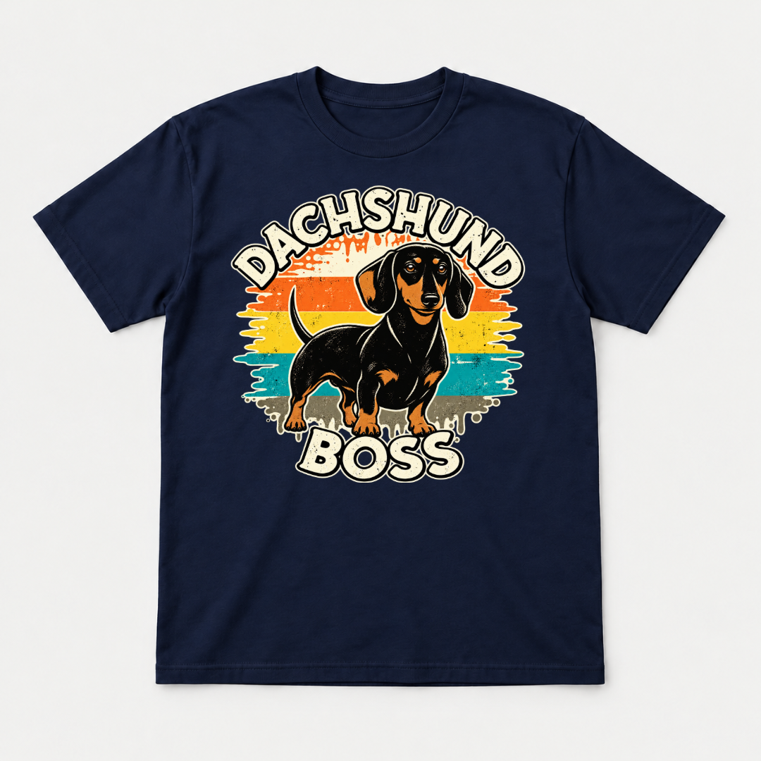 Dachshund Boss Retro Sunset Dog Graphic T-Shirt & Sweatshirt