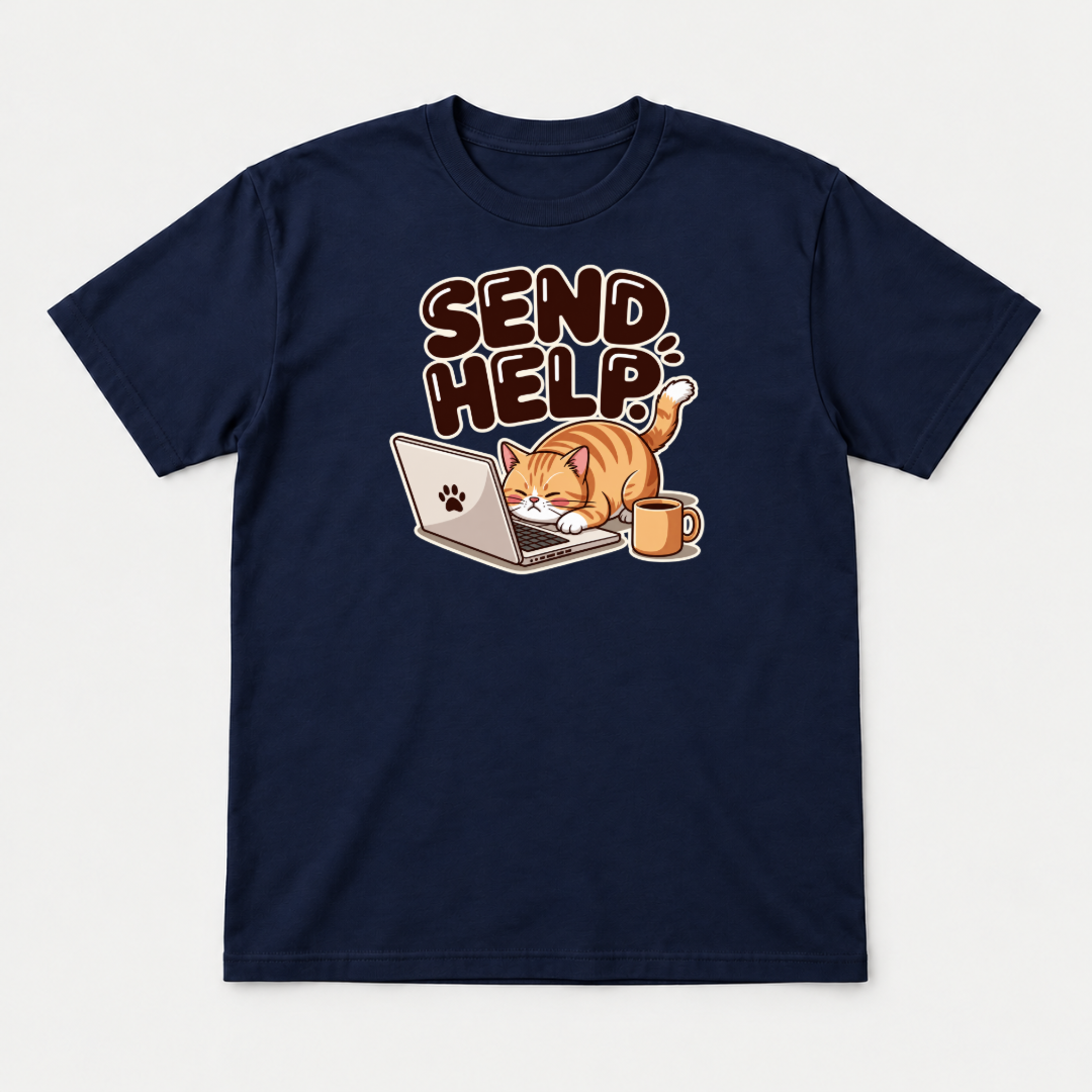 Send Help Sleepy Laptop Cat Graphic T-Shirt & Sweatshirt