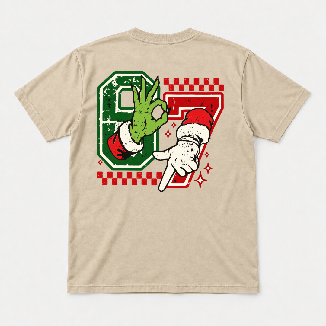Santa Pointing Hand & Green OK Gesture Christmas Graphic T-Shirt & Sweatshirt