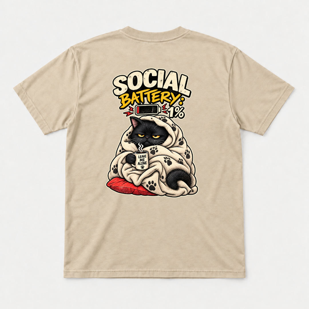 Social Battery 1% Cat T-Shirt & Sweatshirt