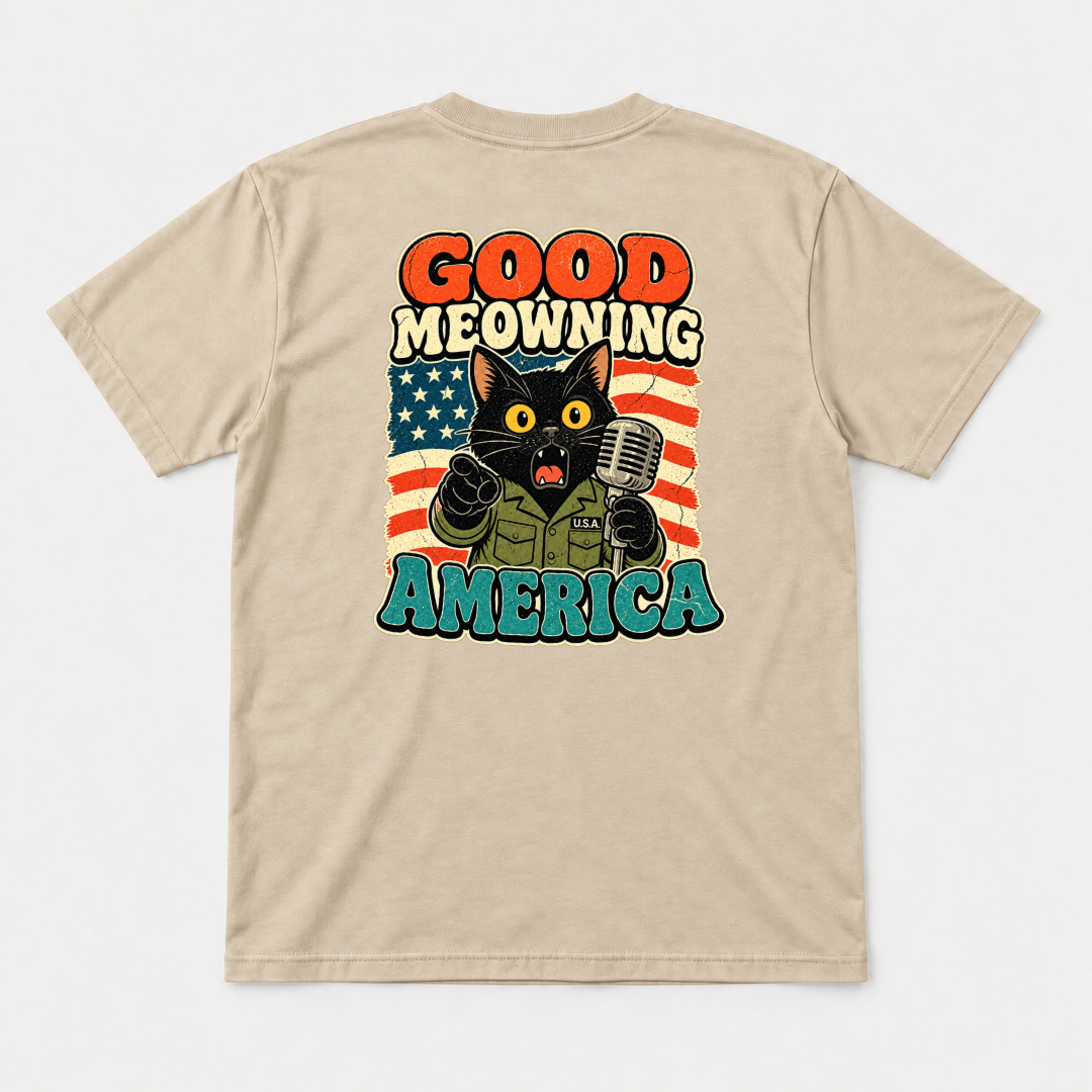 Good Meowning America Cat Graphic T-Shirt & Sweatshirt