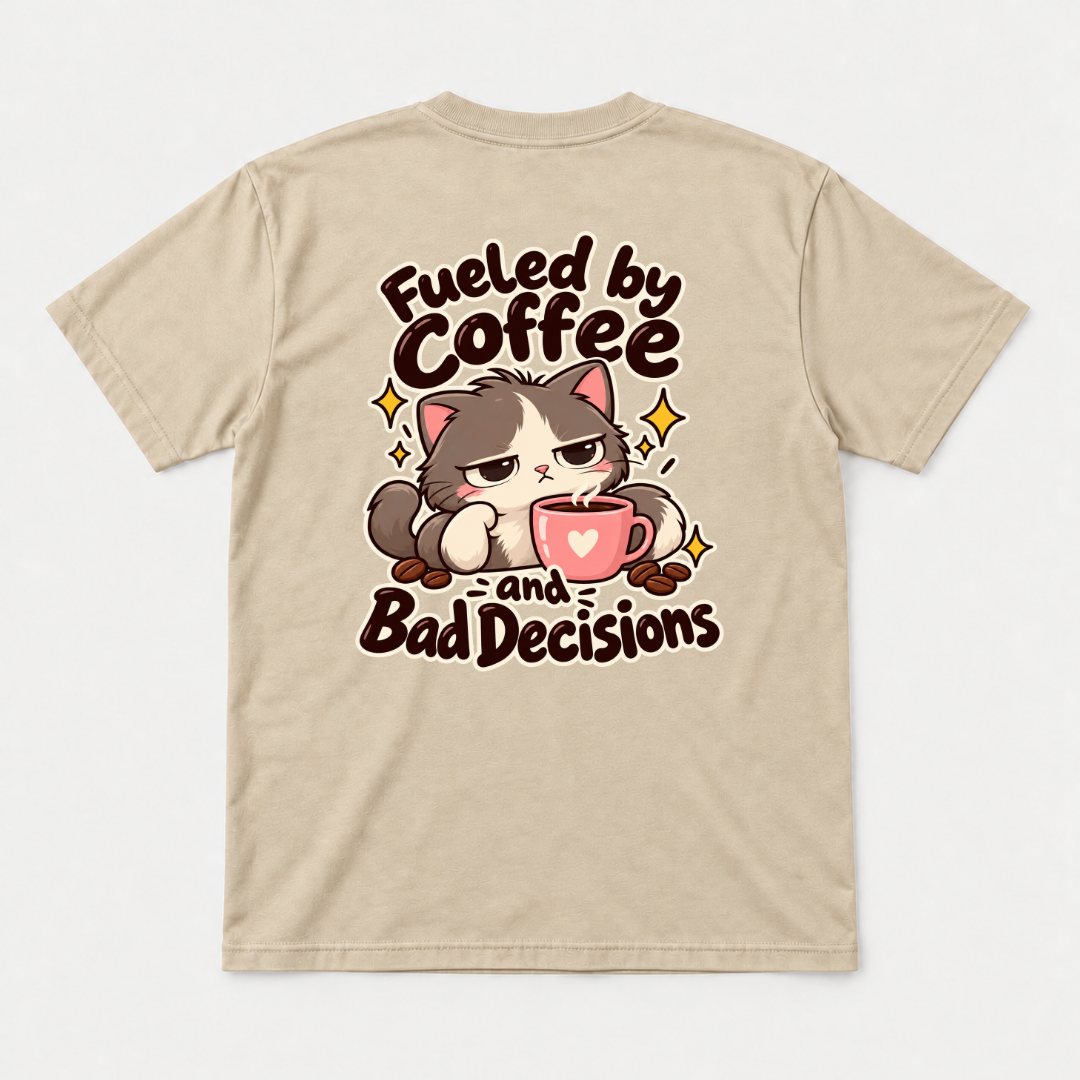 Fueled by Coffee and Bad Decisions Cat T-Shirt & Sweatshirt