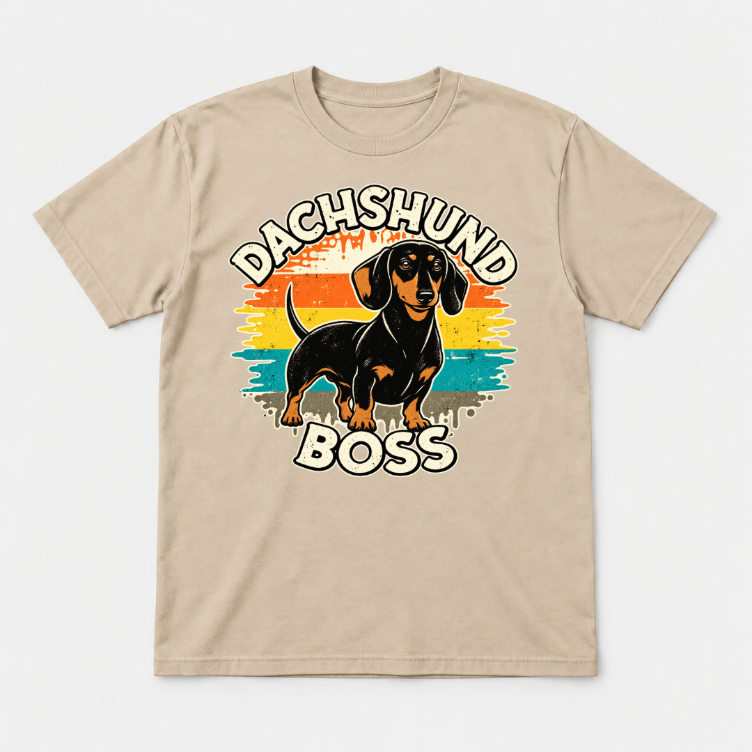 Dachshund Boss Retro Sunset Dog Graphic T-Shirt & Sweatshirt