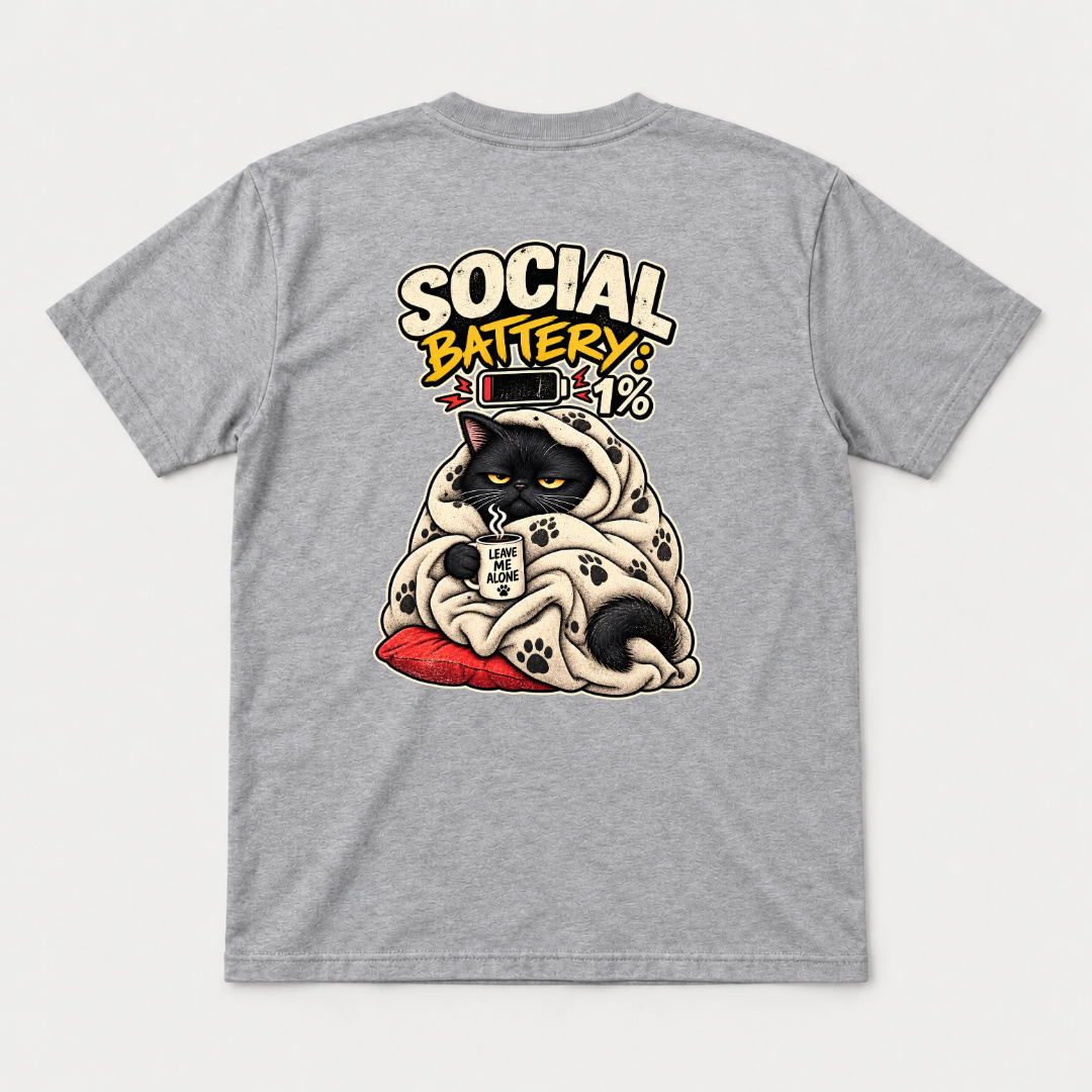 Social Battery 1% Cat T-Shirt & Sweatshirt