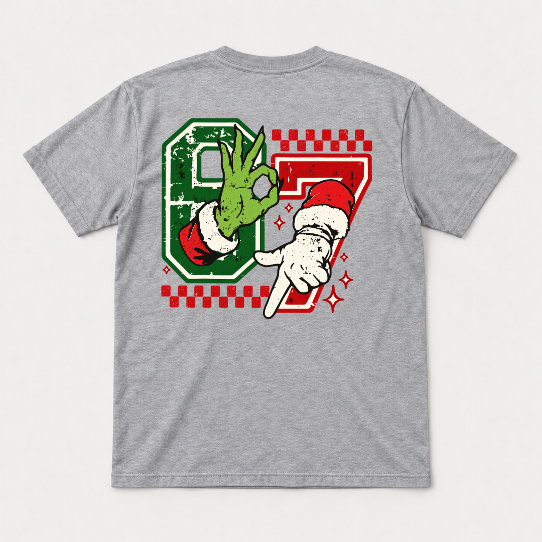 Santa Pointing Hand & Green OK Gesture Christmas Graphic T-Shirt & Sweatshirt
