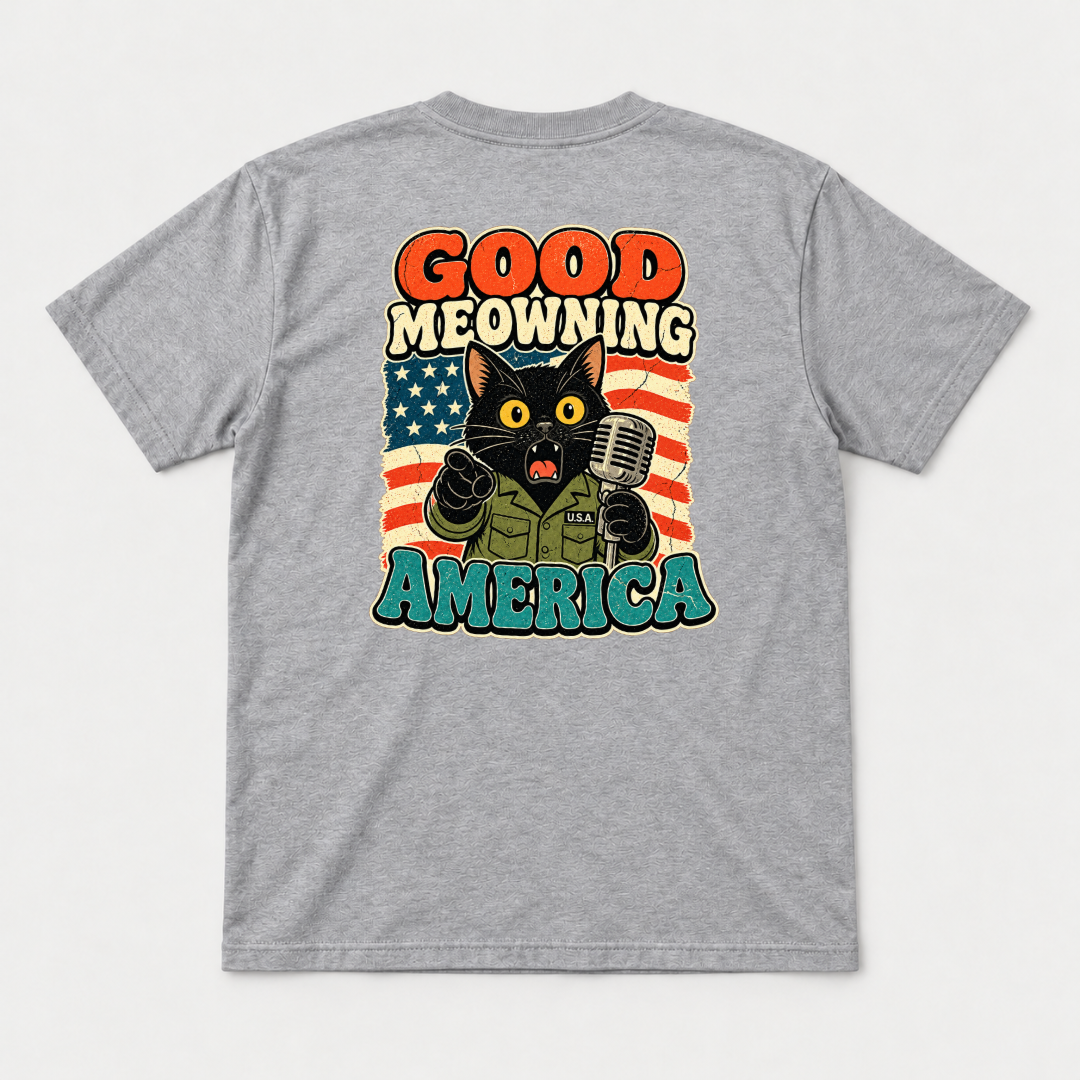 Good Meowning America Cat Graphic T-Shirt & Sweatshirt