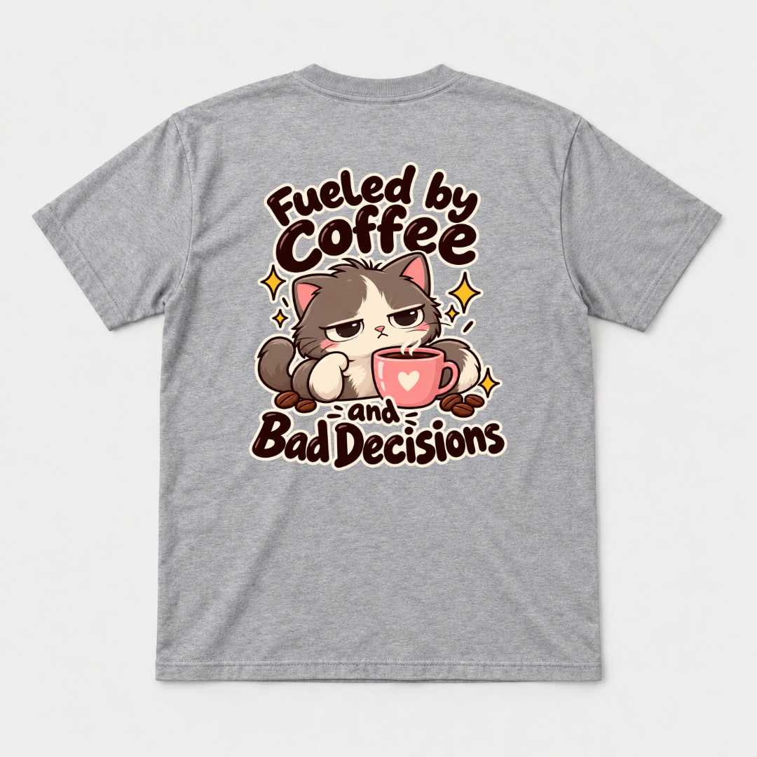 Fueled by Coffee and Bad Decisions Cat T-Shirt & Sweatshirt