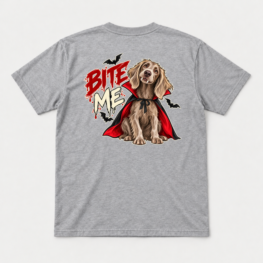 Bite Me Vampire Dog Halloween T-Shirt & Sweatshirt