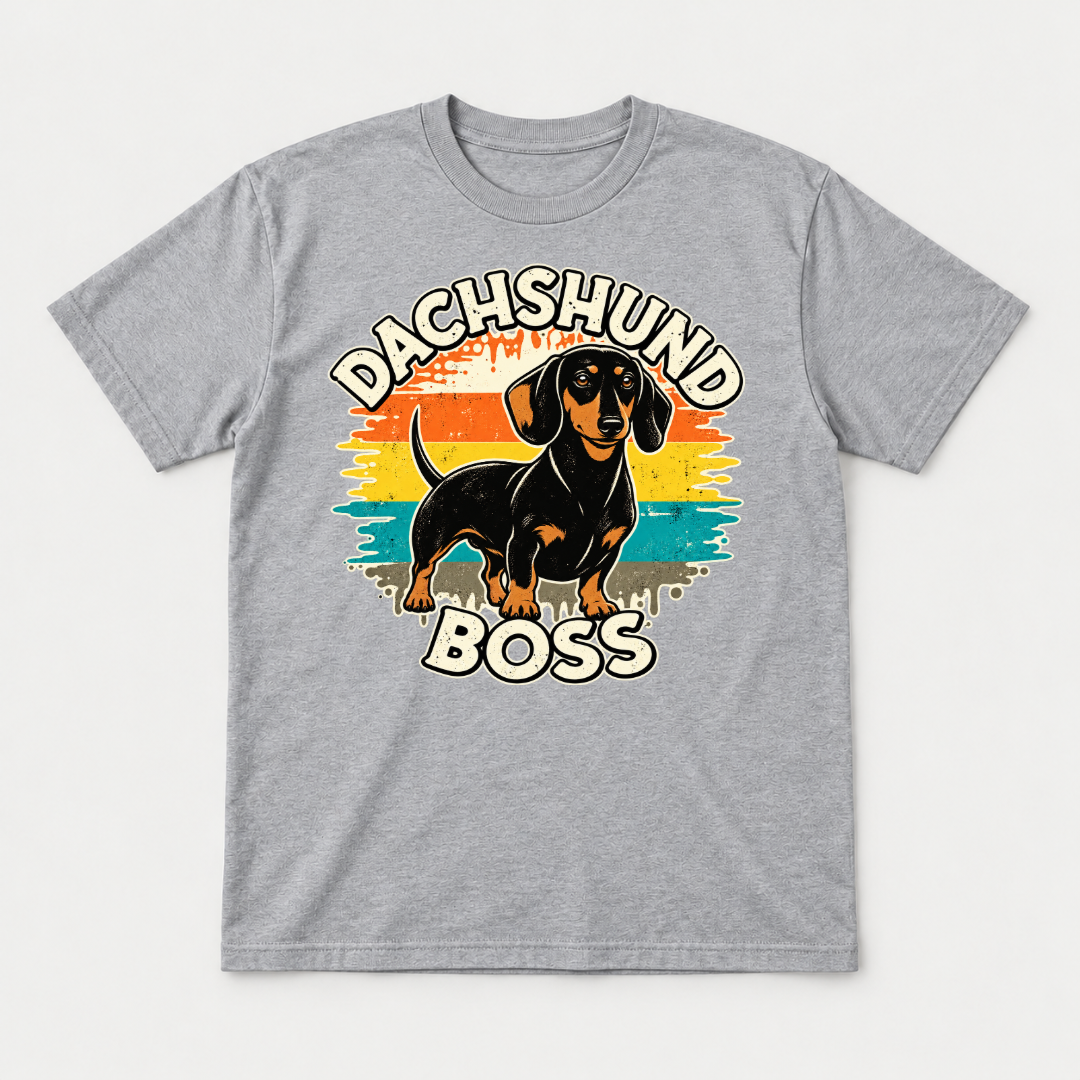 Dachshund Boss Retro Sunset Dog Graphic T-Shirt & Sweatshirt