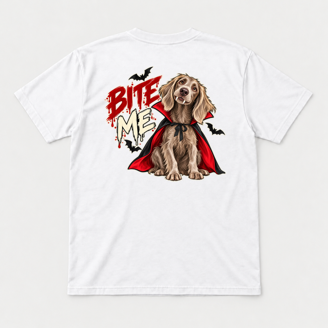 Bite Me Vampire Dog Halloween T-Shirt & Sweatshirt