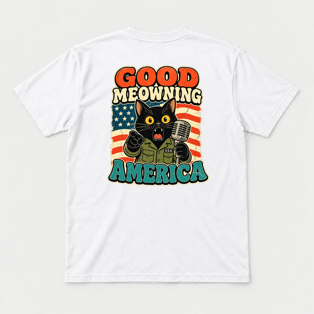 Good Meowning America Cat Graphic T-Shirt & Sweatshirt
