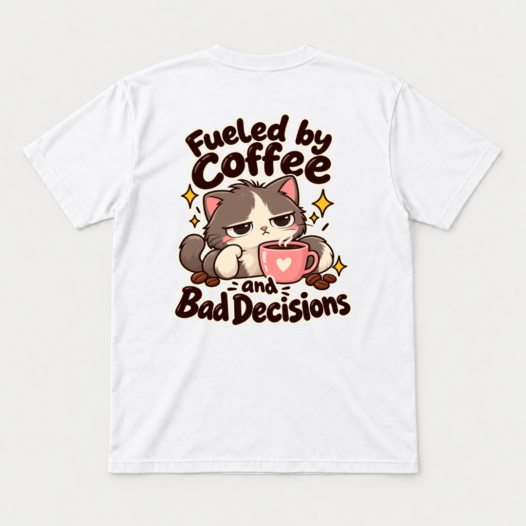 Fueled by Coffee and Bad Decisions Cat T-Shirt & Sweatshirt