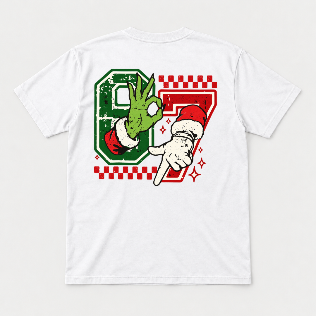 Santa Pointing Hand & Green OK Gesture Christmas Graphic T-Shirt & Sweatshirt