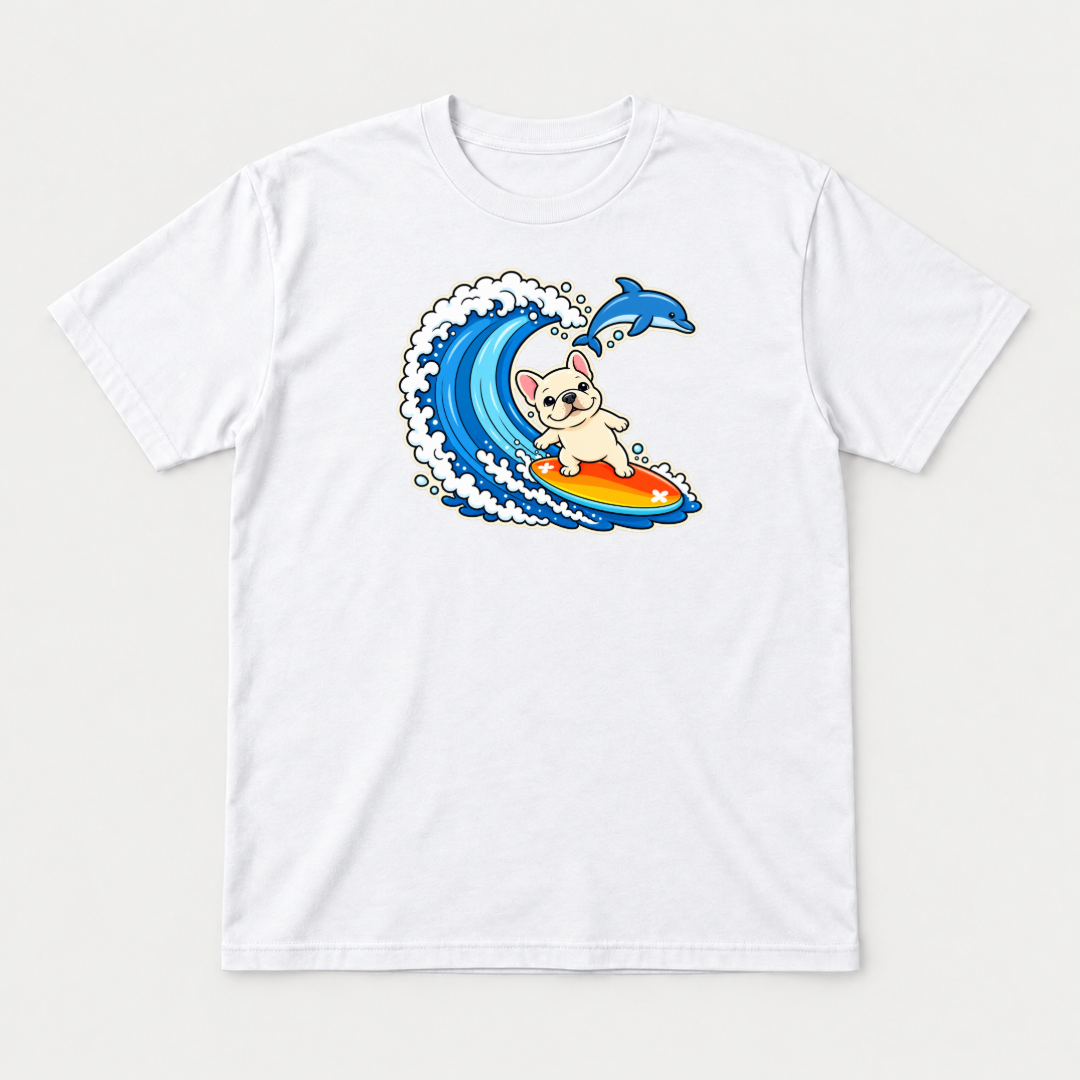 Surfing French Bulldog Ocean Graphic T-Shirt & Sweatshirt