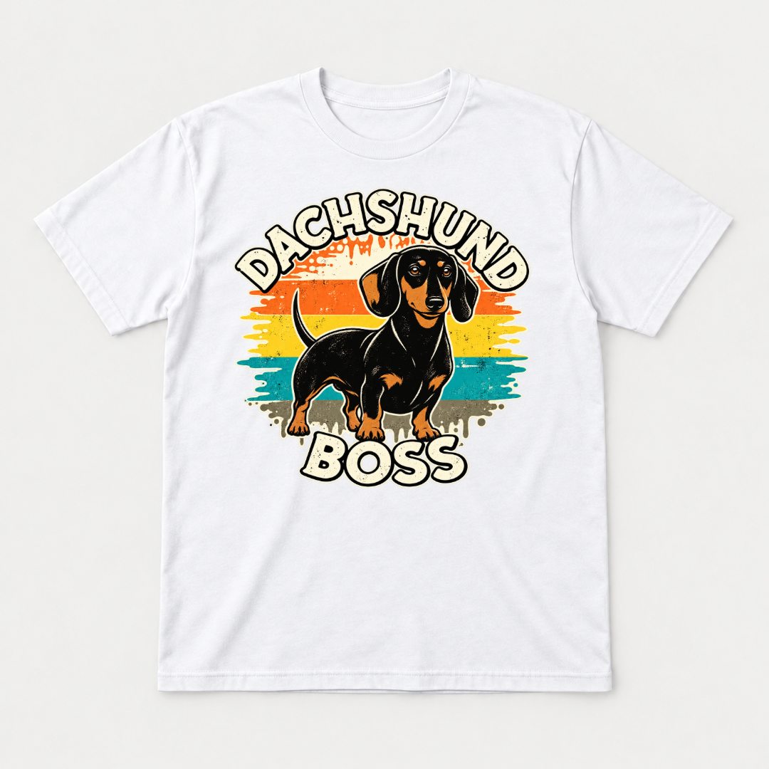Dachshund Boss Retro Sunset Dog Graphic T-Shirt & Sweatshirt