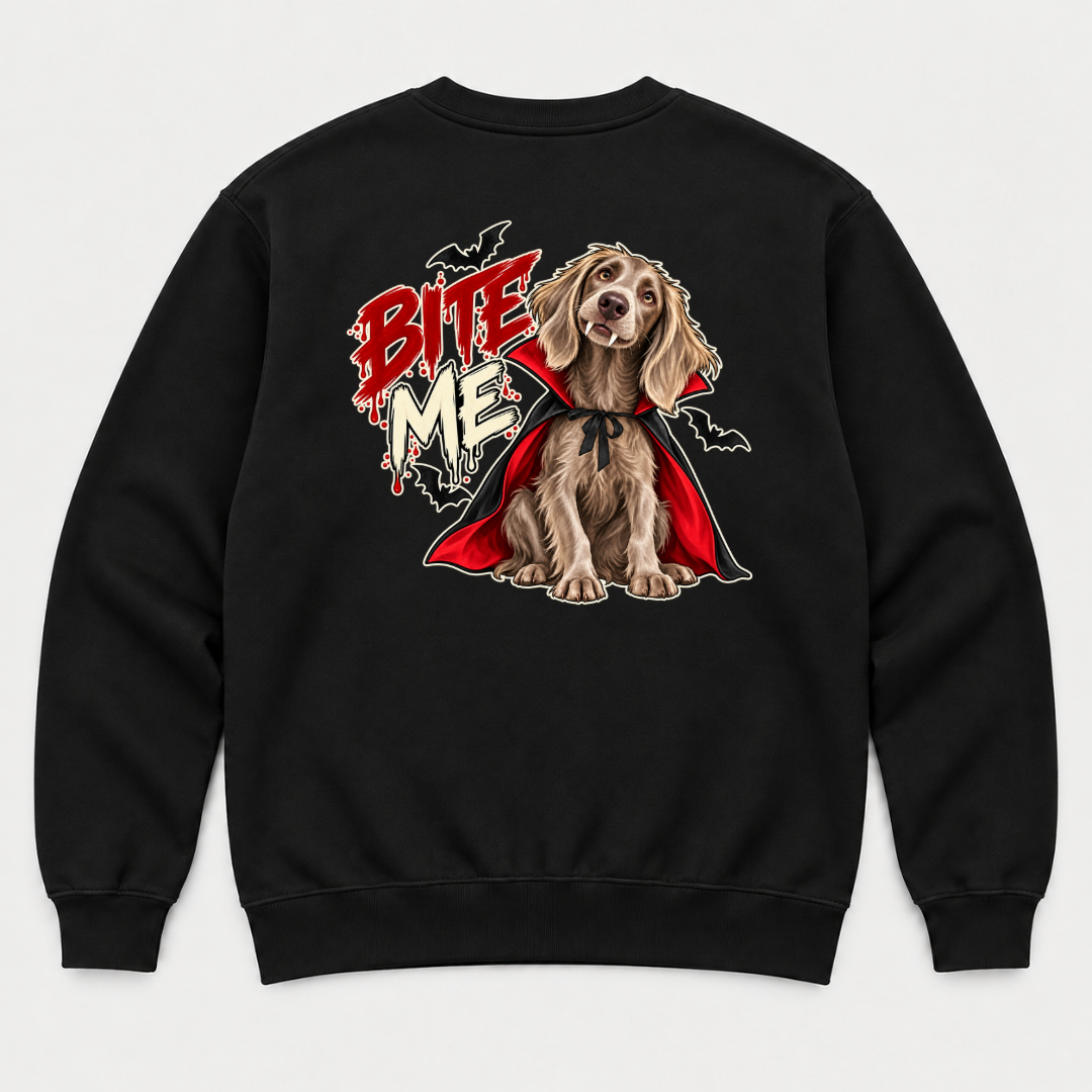 Bite Me Vampire Dog Halloween T-Shirt & Sweatshirt