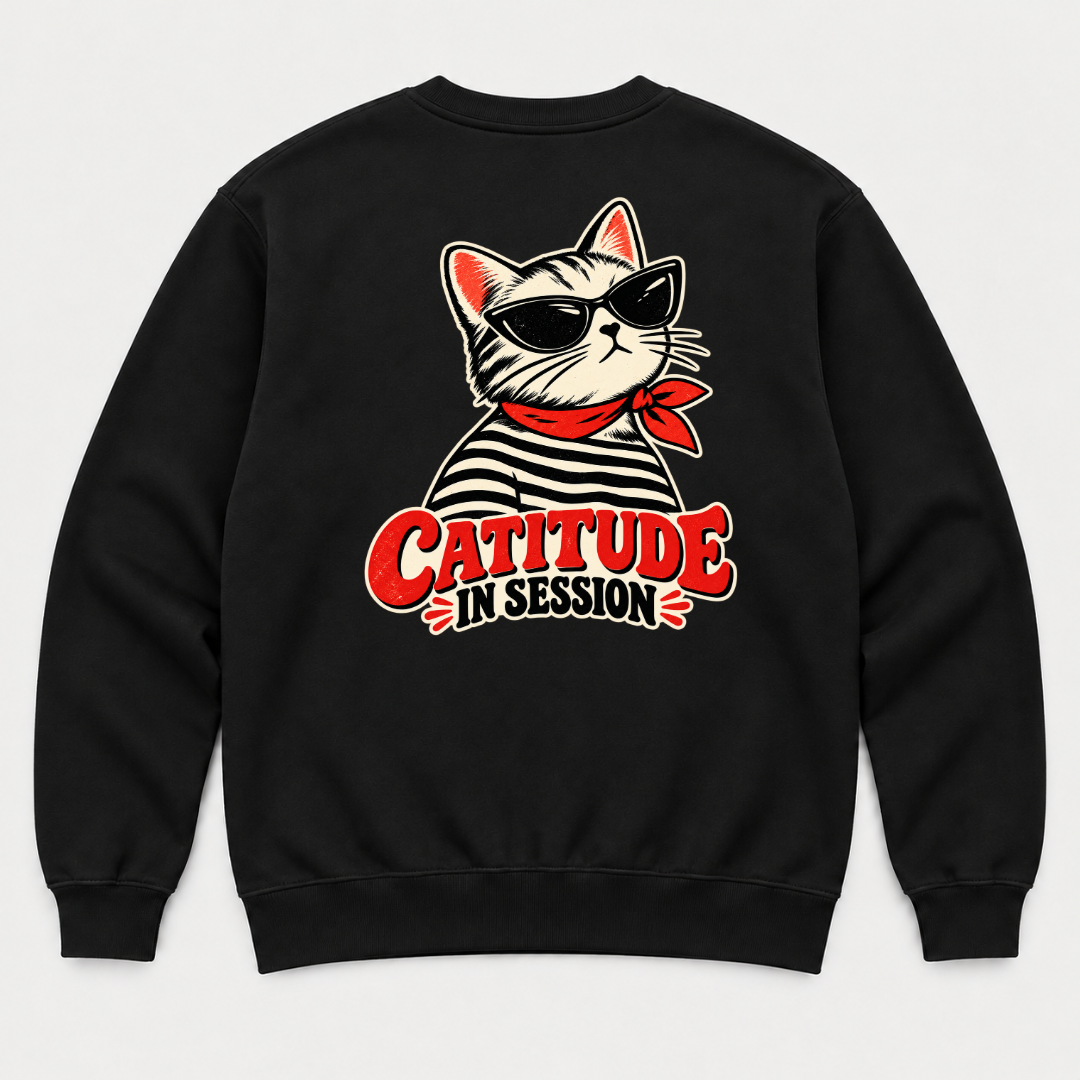 Catitude in Session Cat Graphic T-Shirt & Sweatshirt