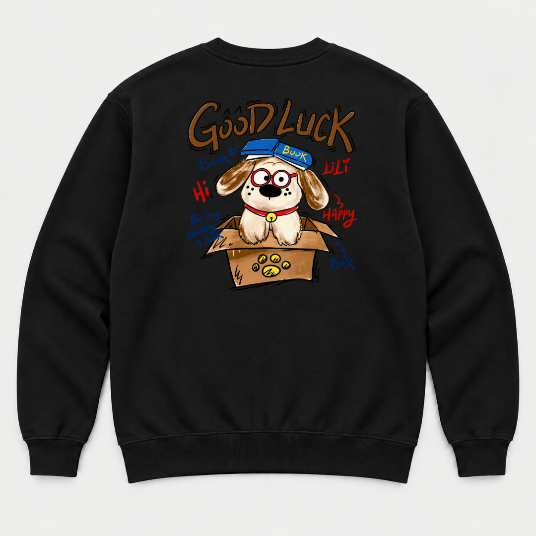 Good Luck Bookish Dog Graphic T-Shirt & Sweatshirt
