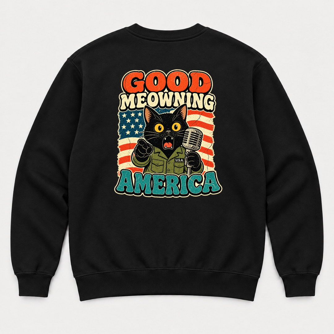 Good Meowning America Cat Graphic T-Shirt & Sweatshirt