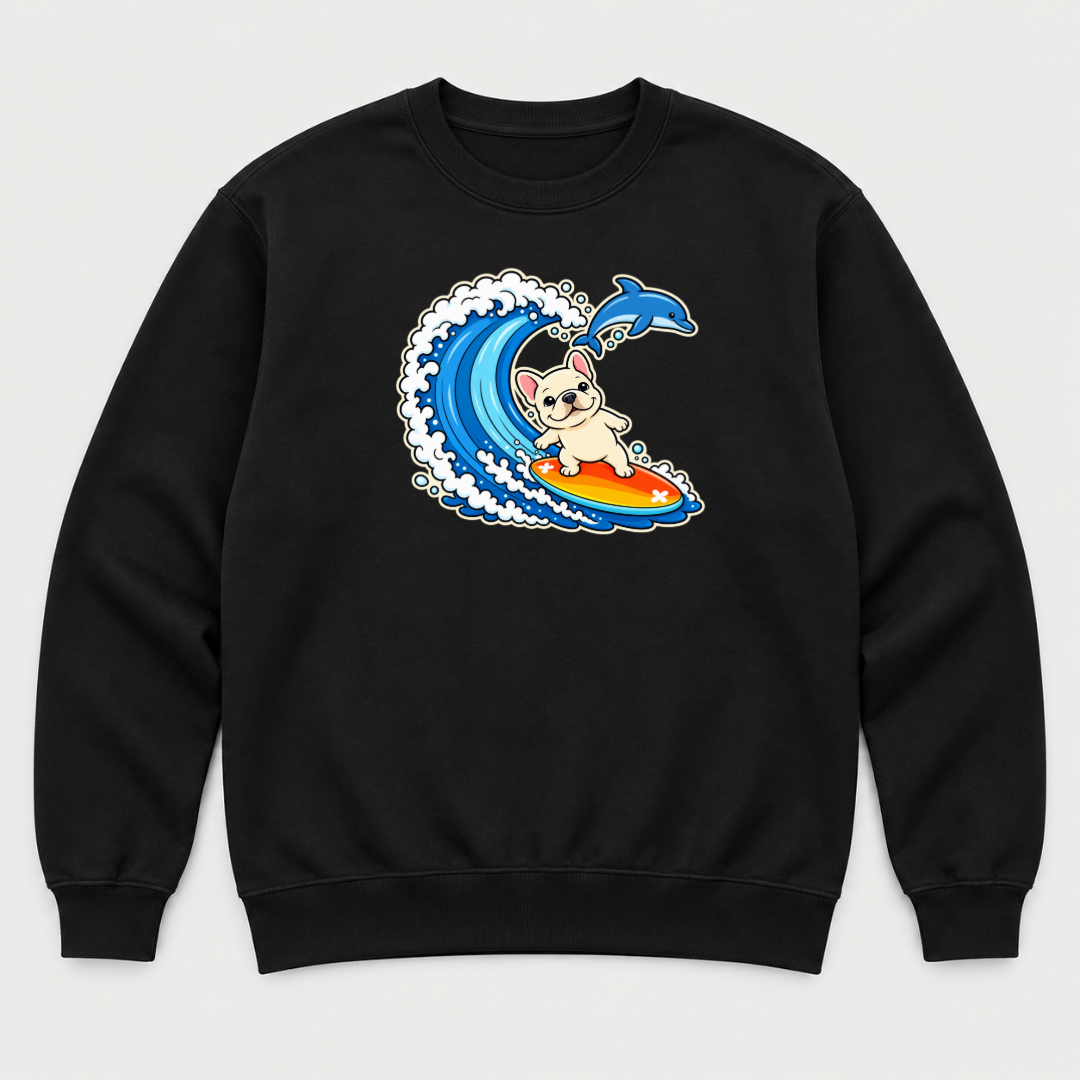 Surfing French Bulldog Ocean Graphic T-Shirt & Sweatshirt