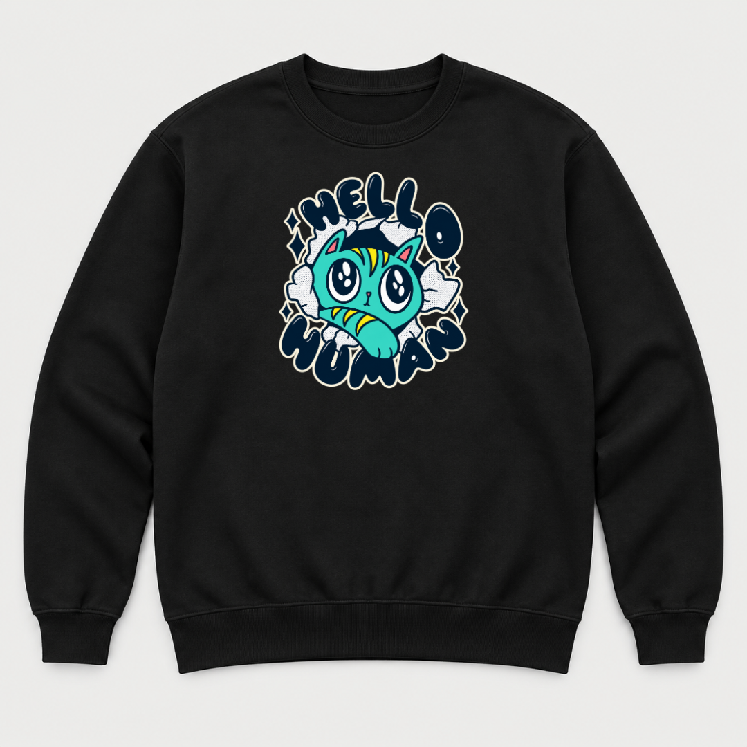 Hello Human Cat Graphic T-Shirt & Sweatshirt