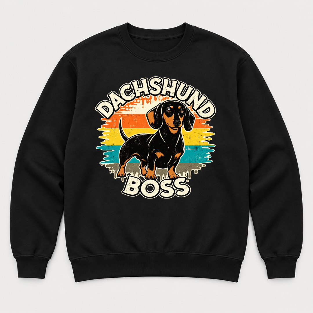 Dachshund Boss Retro Sunset Dog Graphic T-Shirt & Sweatshirt