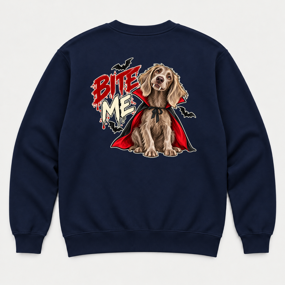 Bite Me Vampire Dog Halloween T-Shirt & Sweatshirt