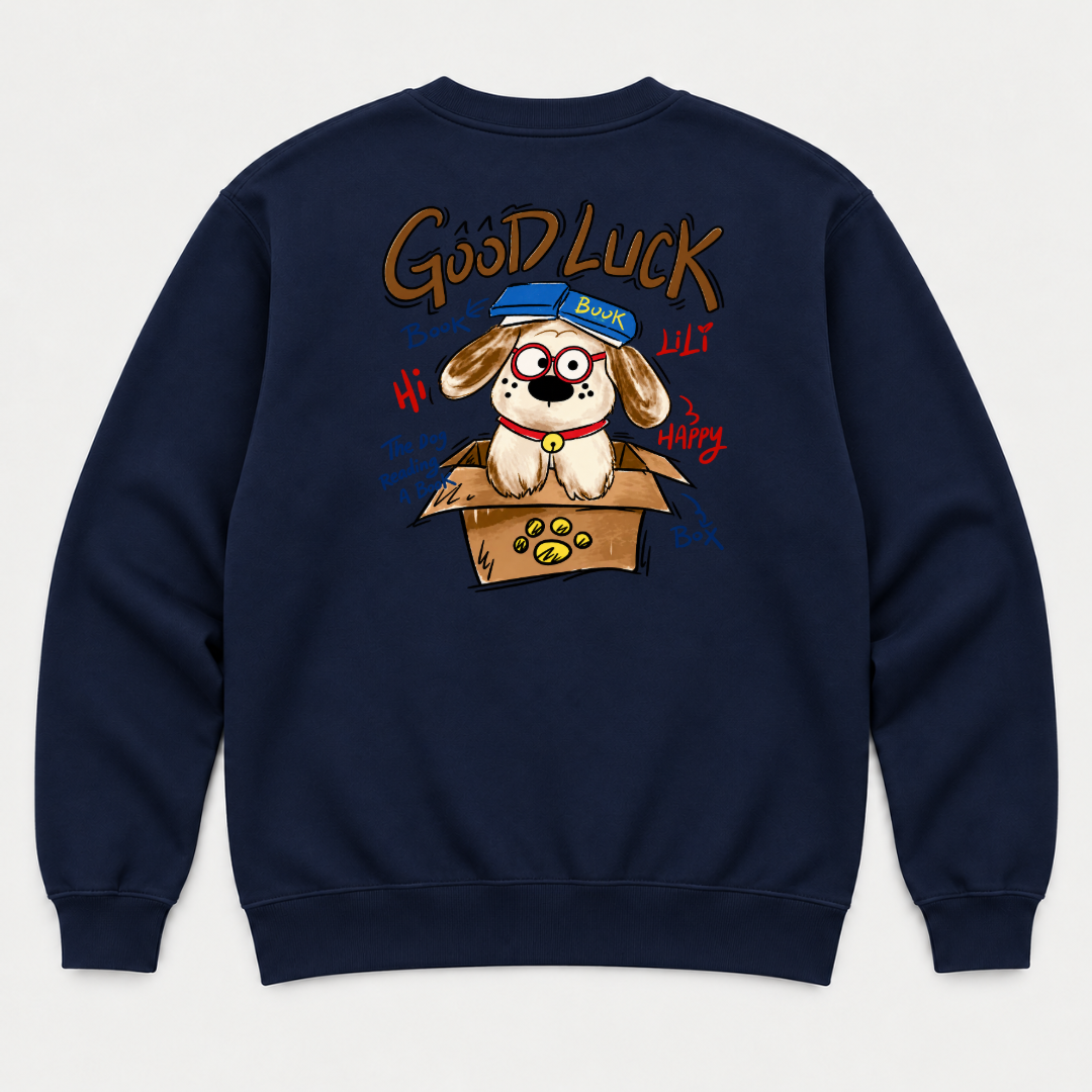 Good Luck Bookish Dog Graphic T-Shirt & Sweatshirt