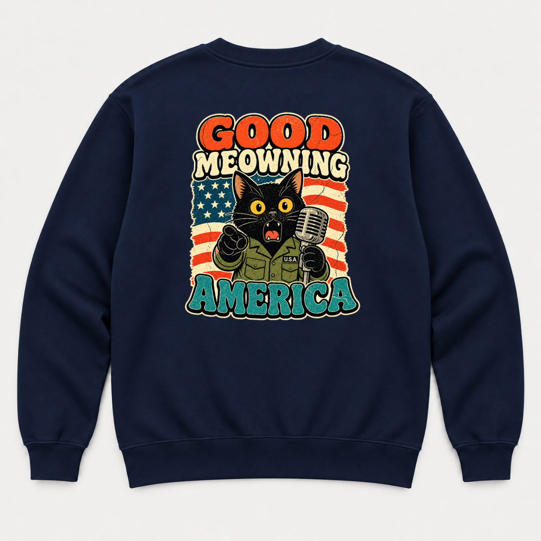 Good Meowning America Cat Graphic T-Shirt & Sweatshirt