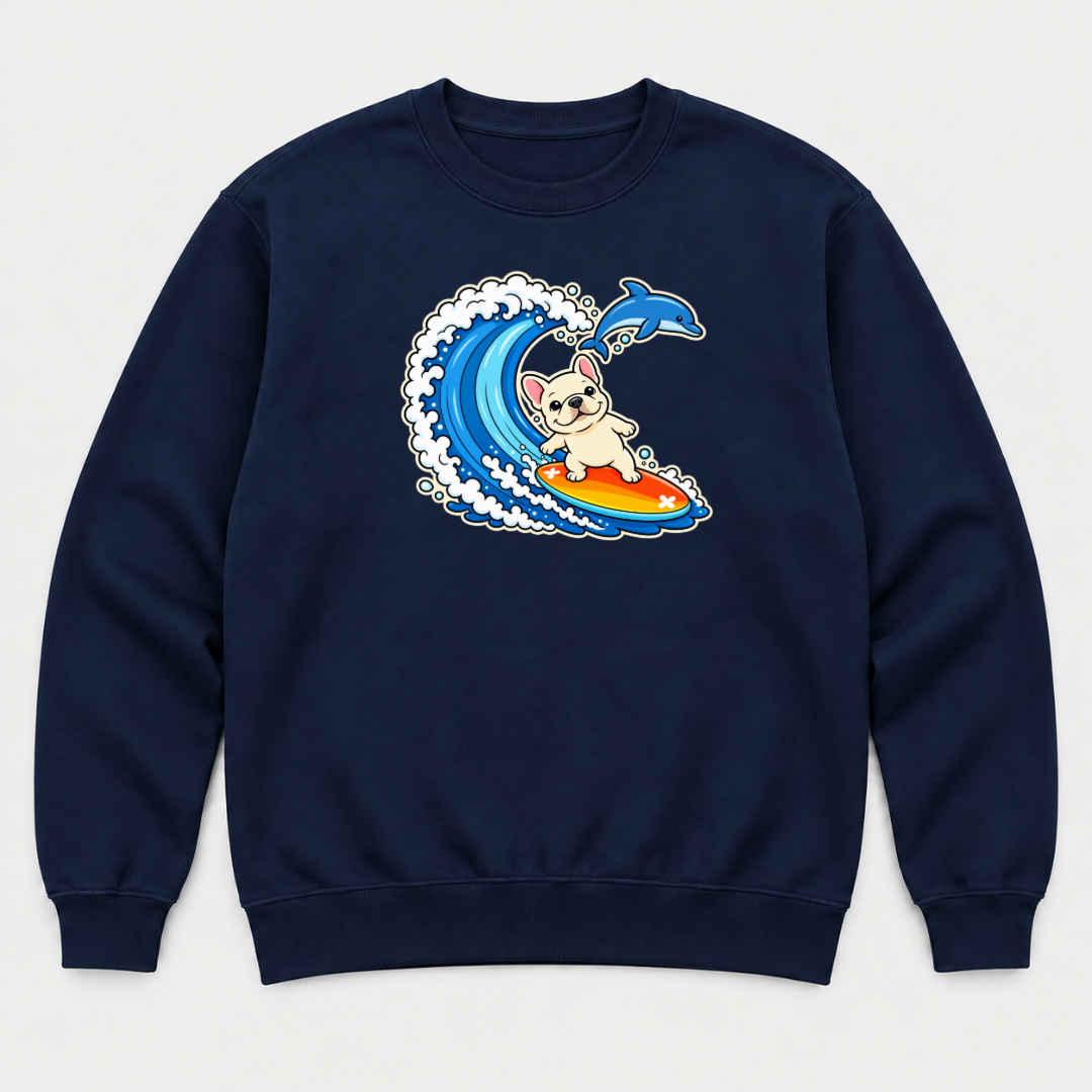 Surfing French Bulldog Ocean Graphic T-Shirt & Sweatshirt