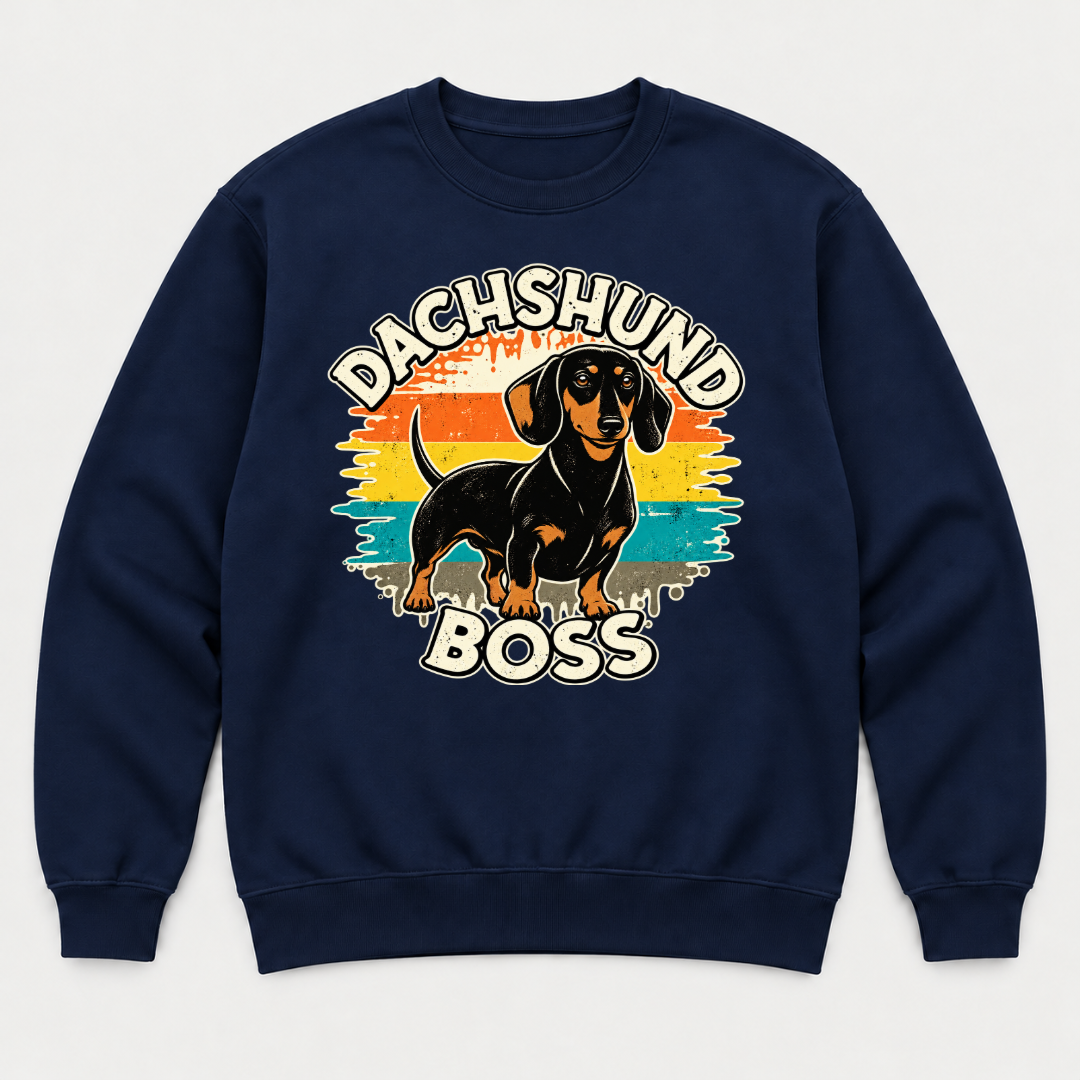 Dachshund Boss Retro Sunset Dog Graphic T-Shirt & Sweatshirt