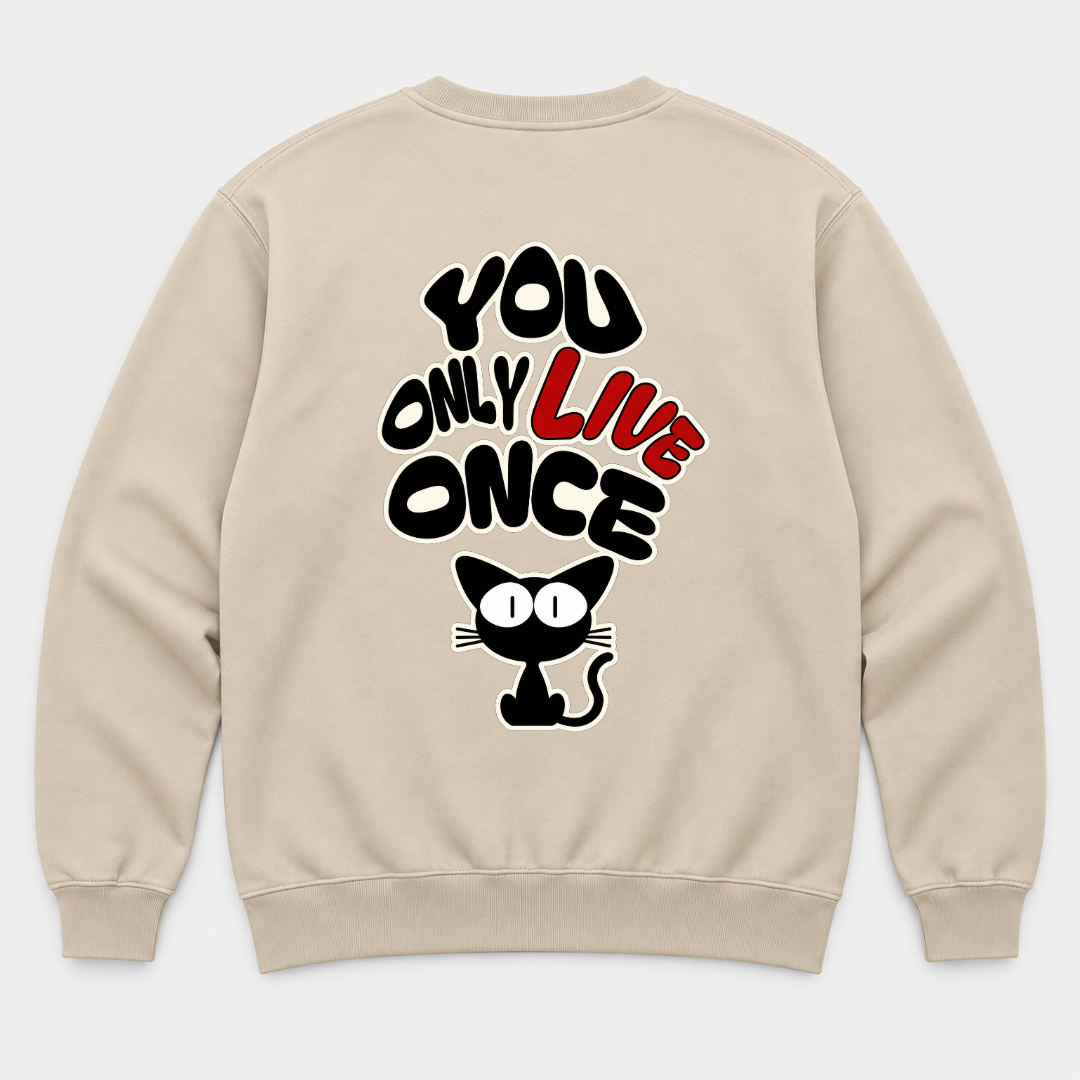 You Only Live Once Cat Graphic T-Shirt & Sweatshirt