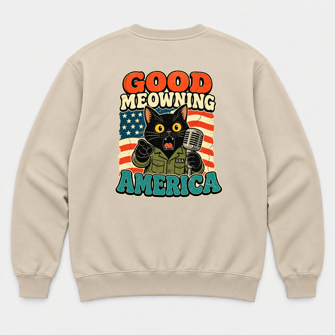 Good Meowning America Cat Graphic T-Shirt & Sweatshirt