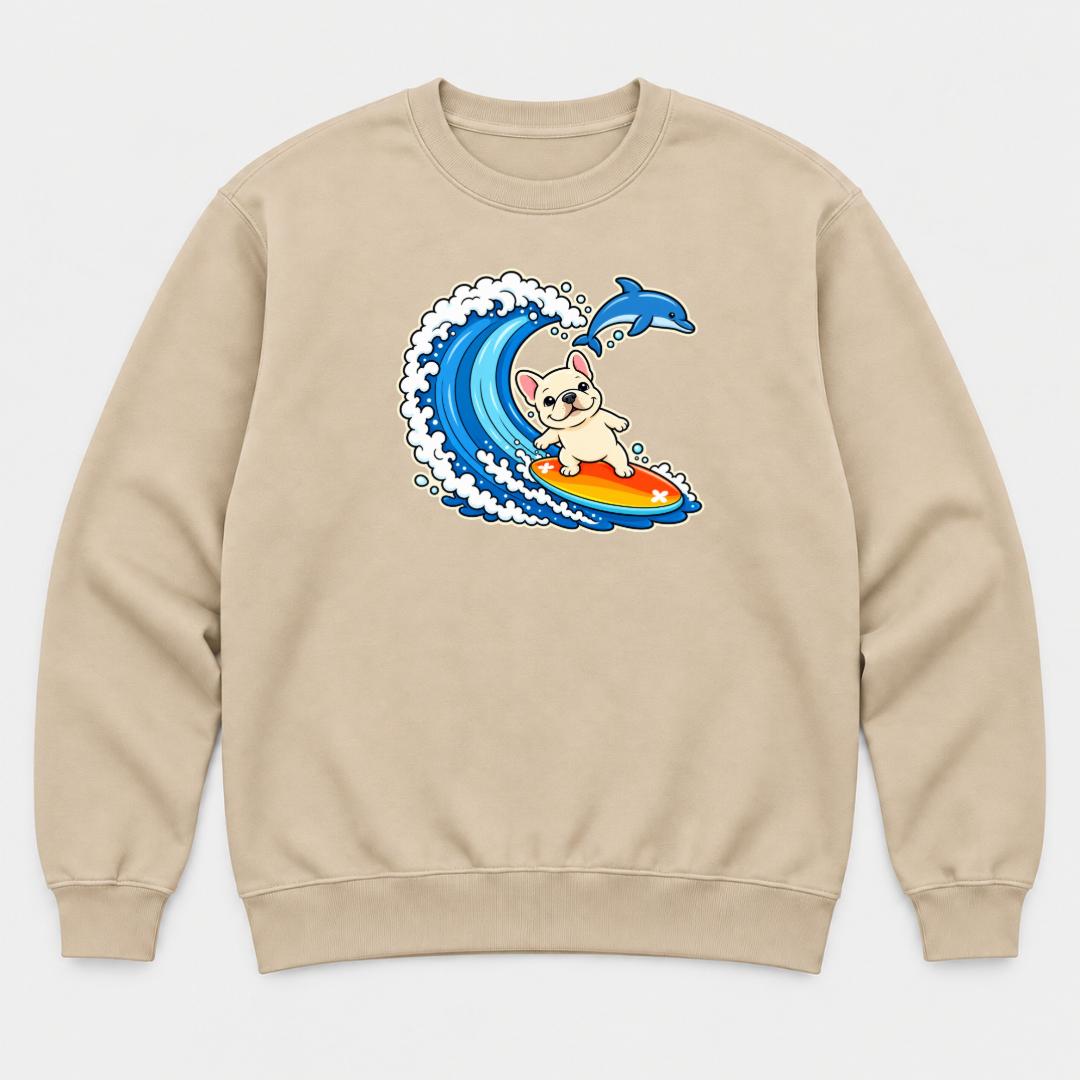Surfing French Bulldog Ocean Graphic T-Shirt & Sweatshirt