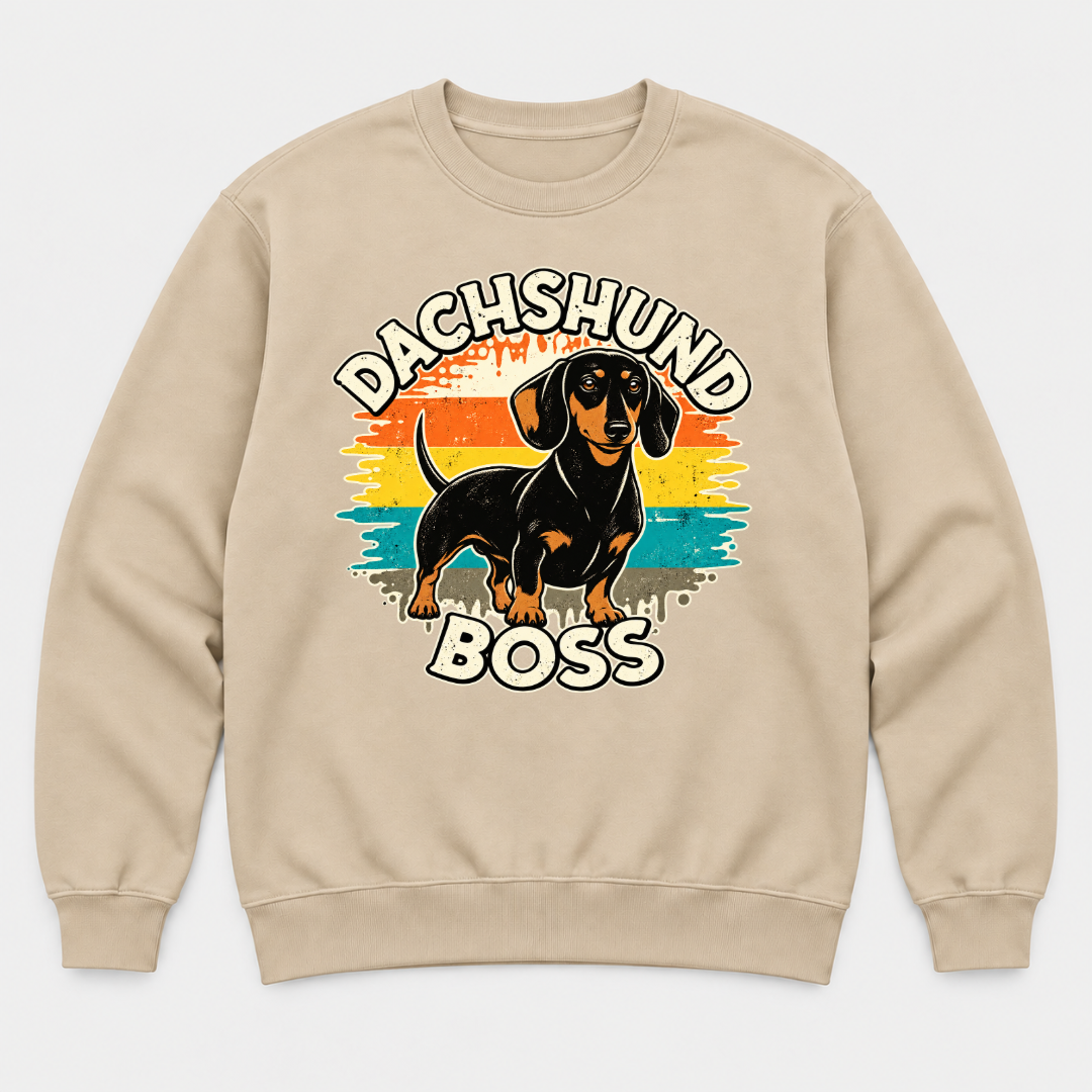 Dachshund Boss Retro Sunset Dog Graphic T-Shirt & Sweatshirt
