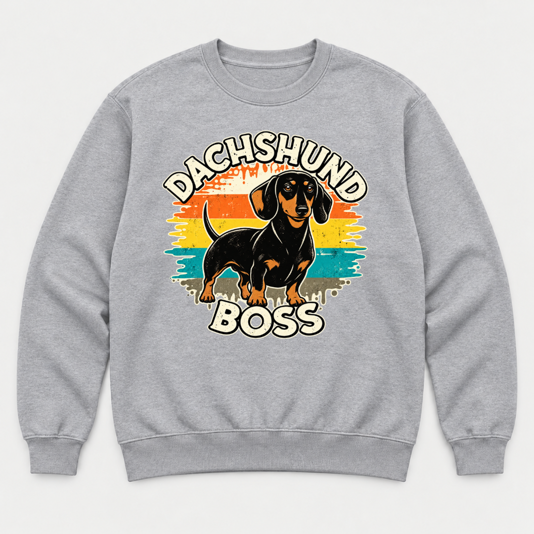 Dachshund Boss Retro Sunset Dog Graphic T-Shirt & Sweatshirt