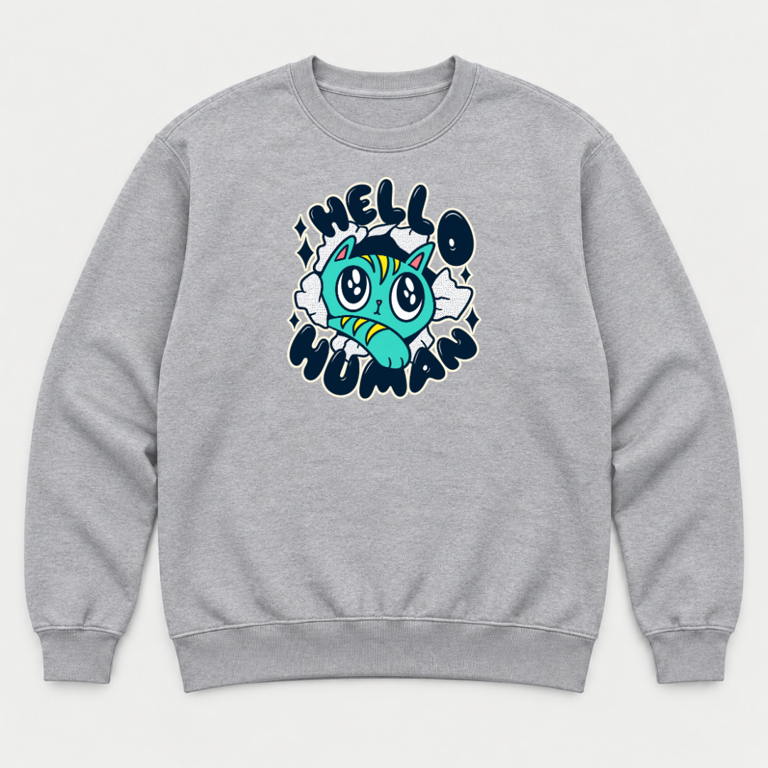 Hello Human Cat Graphic T-Shirt & Sweatshirt