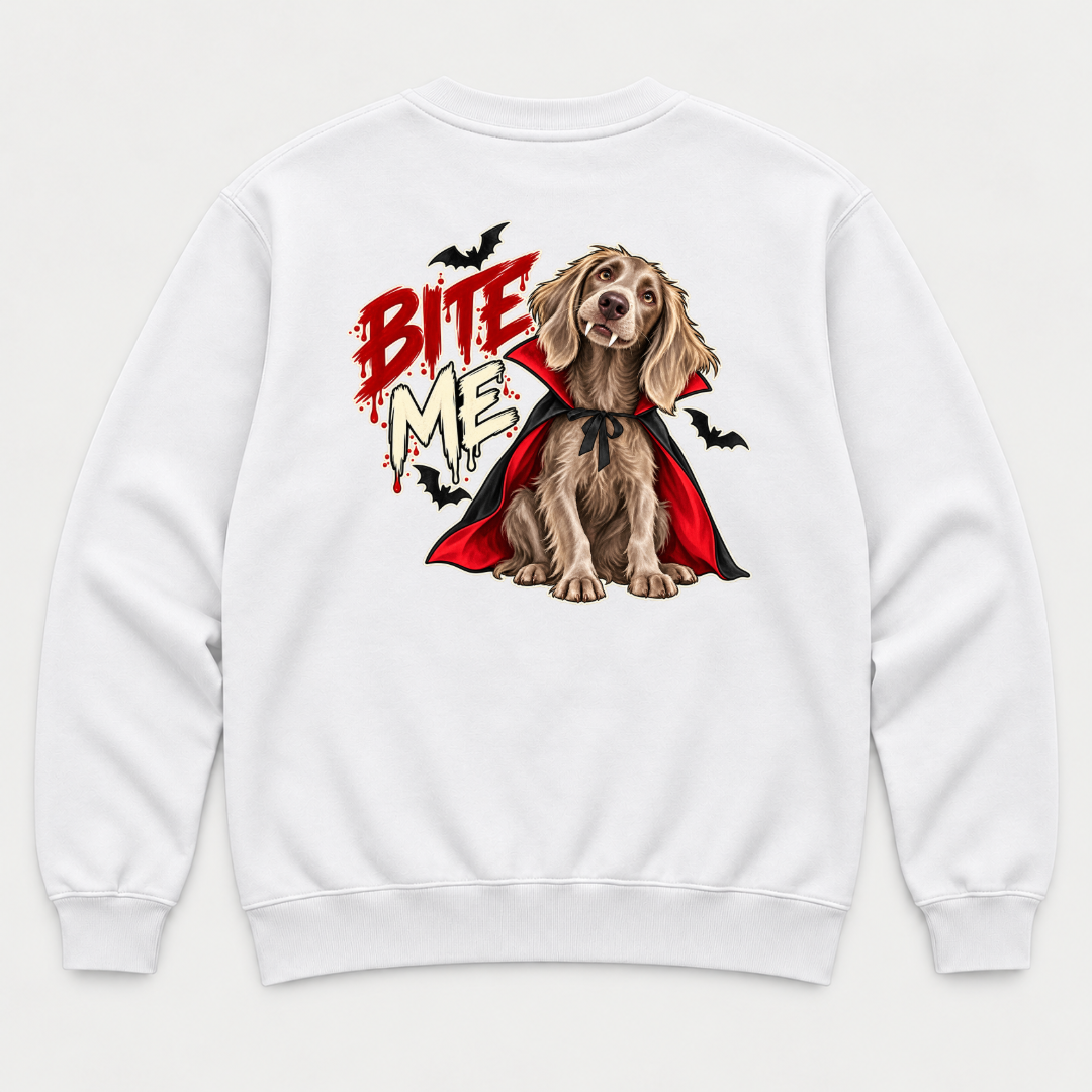 Bite Me Vampire Dog Halloween T-Shirt & Sweatshirt